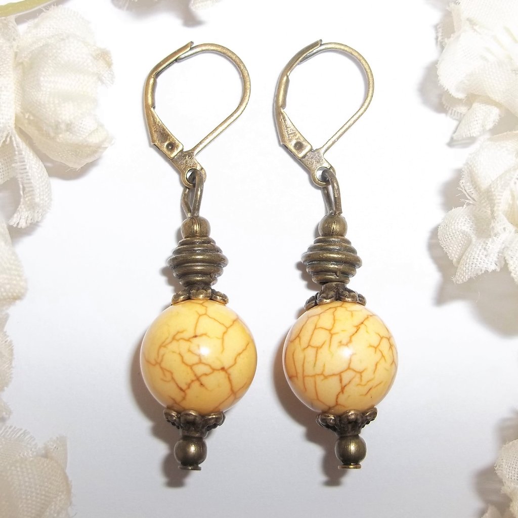 Boho Earring Set Rustic Beaded Bronze Dangle Handmade Jewelry Pair Bohemian 6629 20$